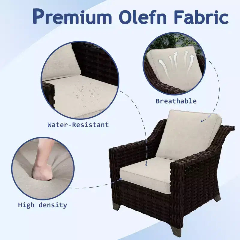 Ensemble de patio extérieur 6 pièces UPTIOT : 2 fauteuils pivotants, un canapé 3 places, une table basse et 2 poufs