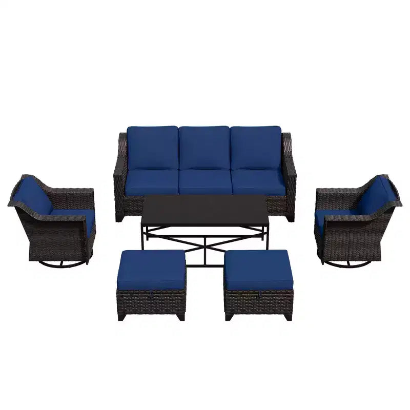 Ensemble de patio extérieur 6 pièces UPTIOT : 2 fauteuils pivotants, un canapé 3 places, une table basse et 2 poufs