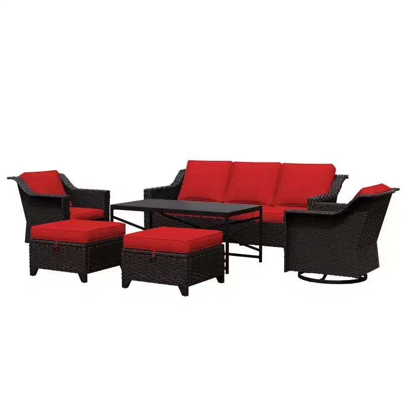 Ensemble de patio extérieur 6 pièces UPTIOT : 2 fauteuils pivotants, un canapé 3 places, une table basse et 2 poufs