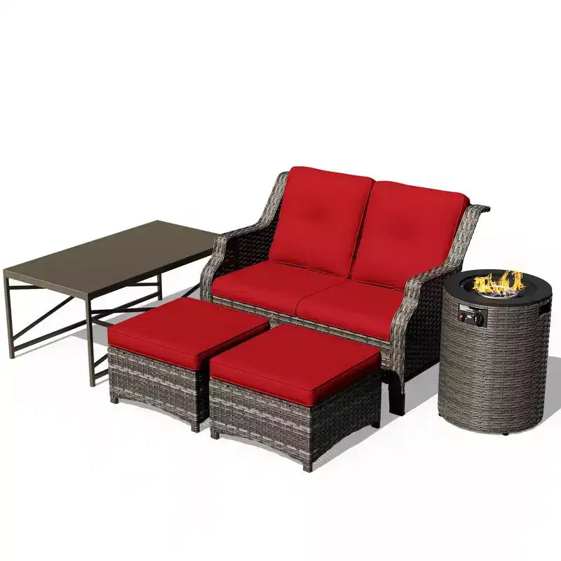 Salon de jardin UPTIOT avec brasero et poufs