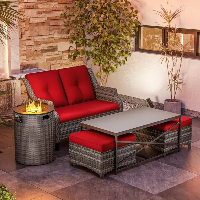 Salon de jardin UPTIOT avec brasero et poufs