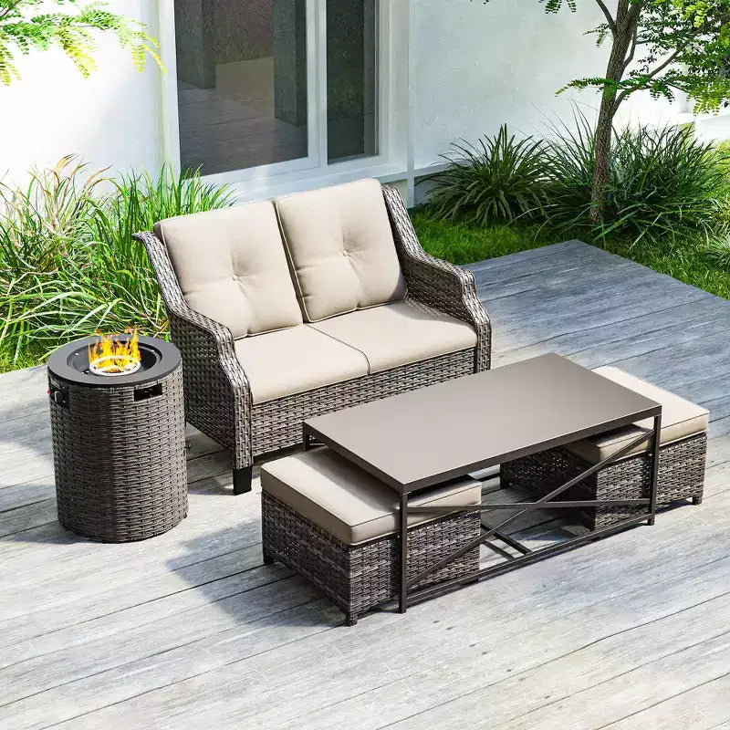 Salon de jardin UPTIOT avec brasero et poufs