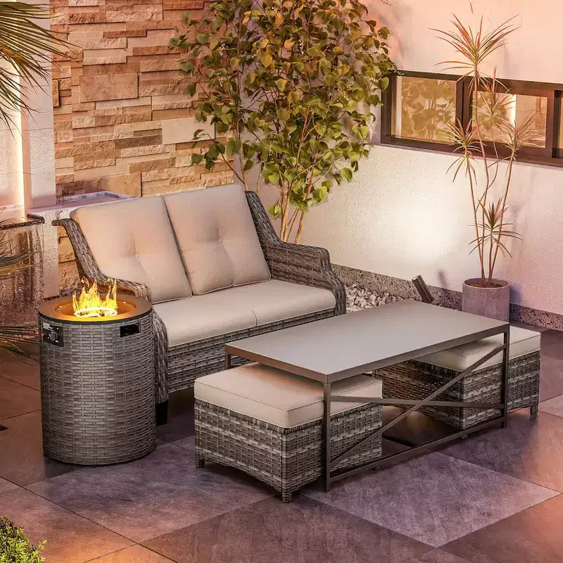 Salon de jardin UPTIOT avec brasero et poufs