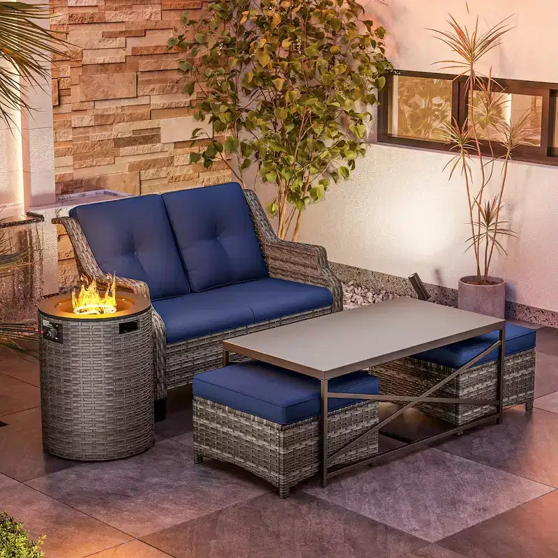 Salon de jardin UPTIOT avec brasero et poufs