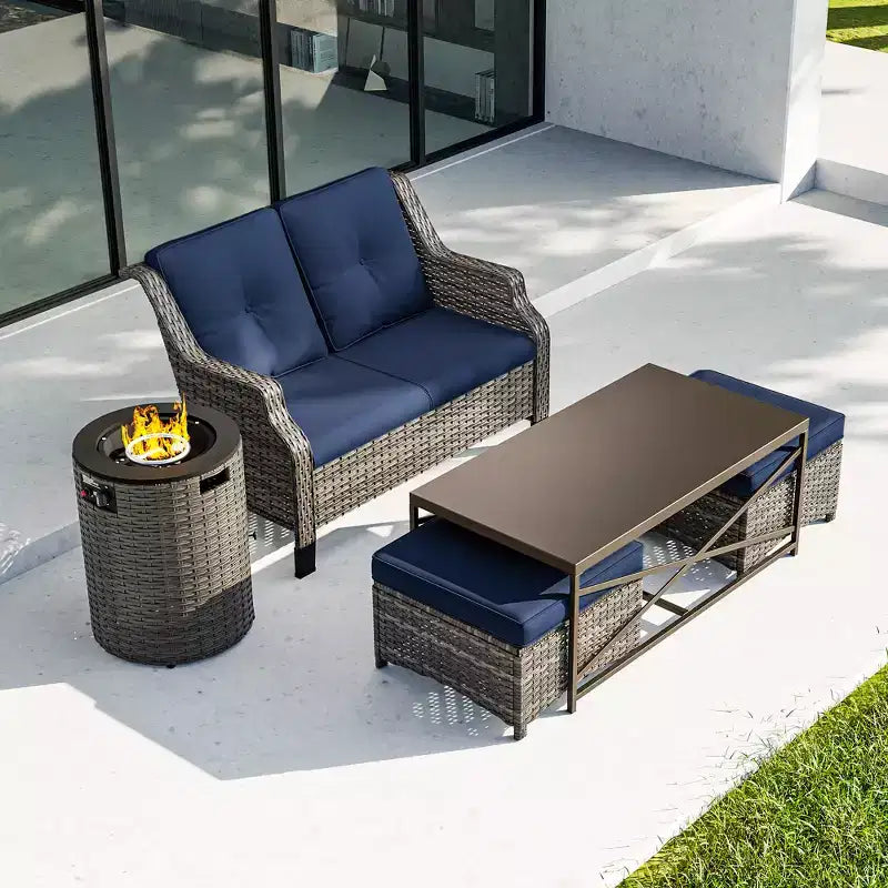 Salon de jardin UPTIOT avec brasero et poufs