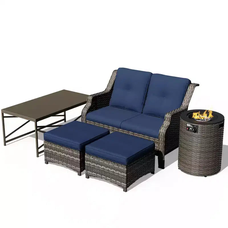 Salon de jardin UPTIOT avec brasero et poufs