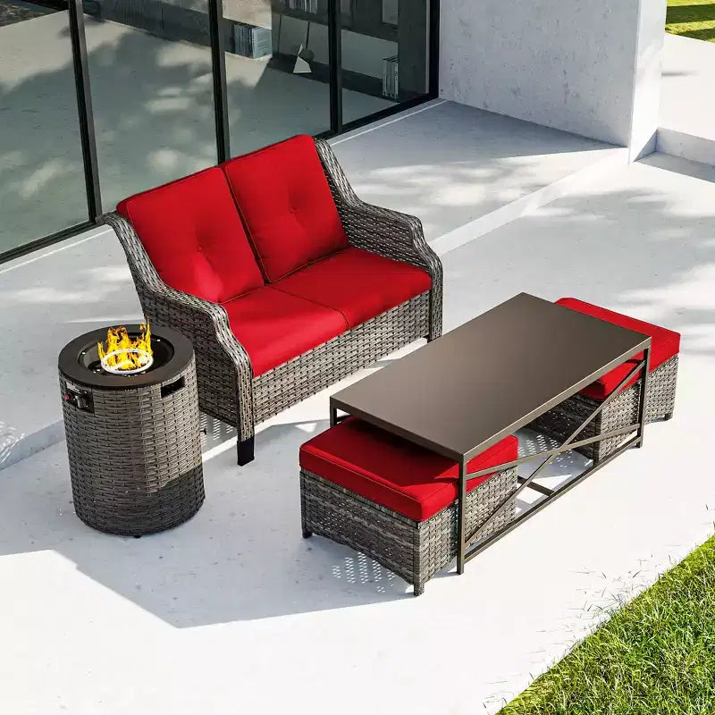 Salon de jardin UPTIOT avec brasero et poufs