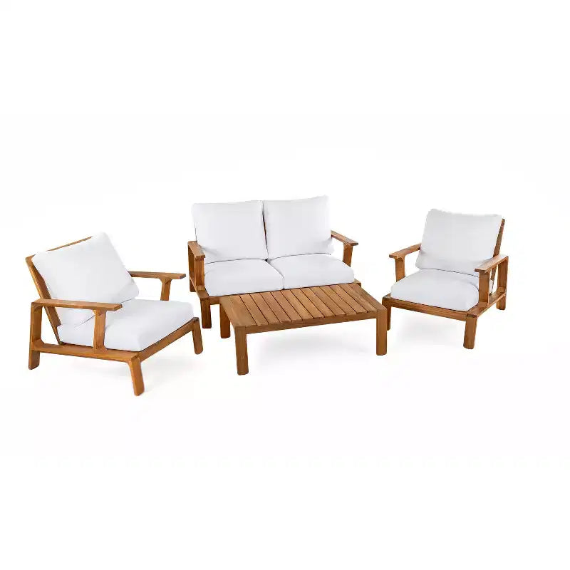 Ensemble de canapés de patio Bestier en bois d'acacia pour 4 personnes avec coussins et table basse, mobilier de patio moderne