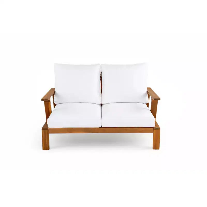 Ensemble de canapés de patio Bestier en bois d'acacia pour 4 personnes avec coussins et table basse, mobilier de patio moderne