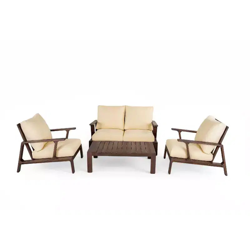 Ensemble de canapés de patio Bestier en bois d'acacia pour 4 personnes avec coussins et table basse, mobilier de patio moderne
