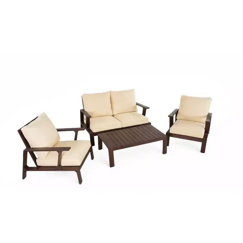 Ensemble de canapés de patio Bestier en bois d'acacia pour 4 personnes avec coussins et table basse, mobilier de patio moderne