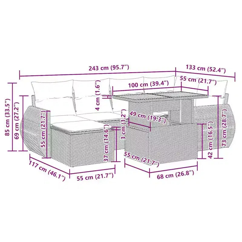 vidaXL Ensemble de canapés de jardin en résine tressée 7 pièces Accoudoirs réglables