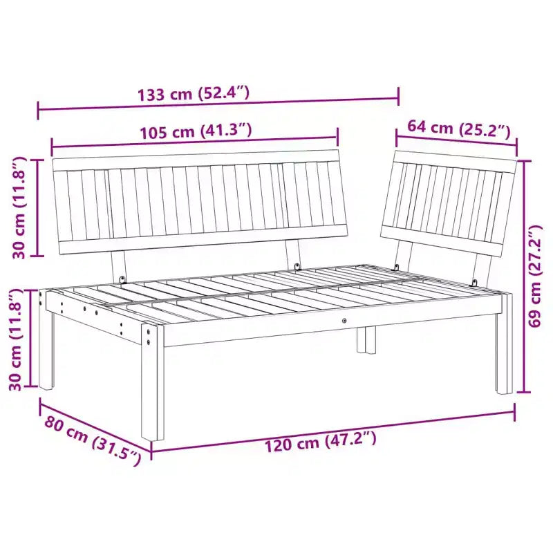 vidaXL Canapé de jardin Bois d'acacia massif Coussins