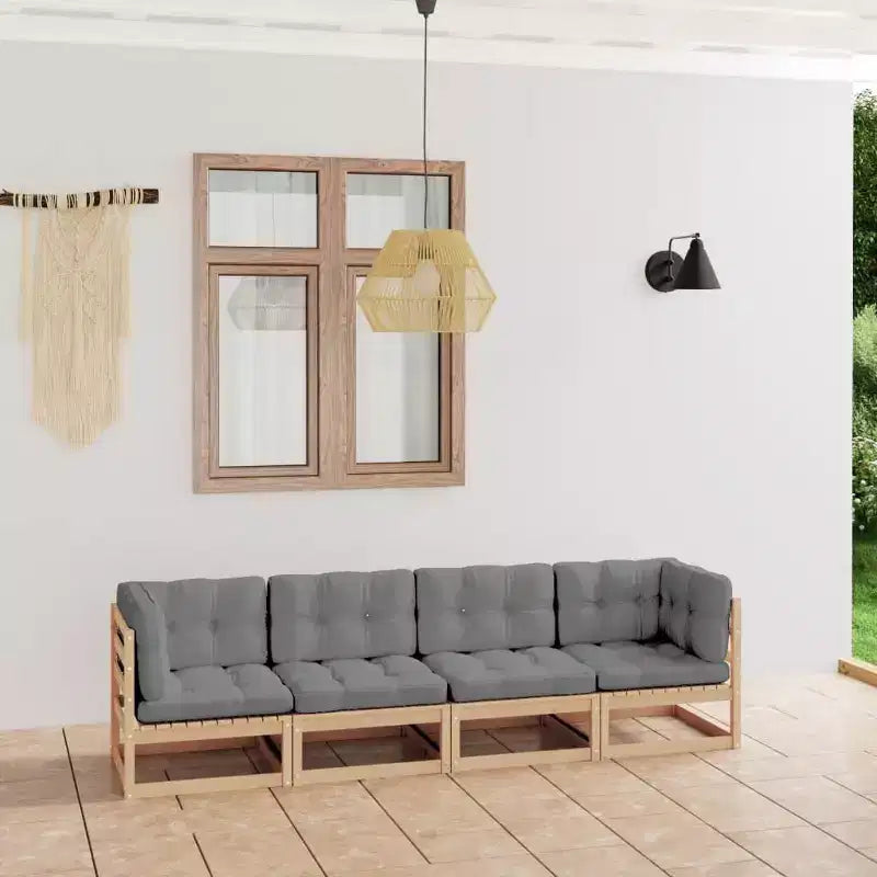 vidaXL Canapé de jardin modulable 4 places en pin massif et tissu