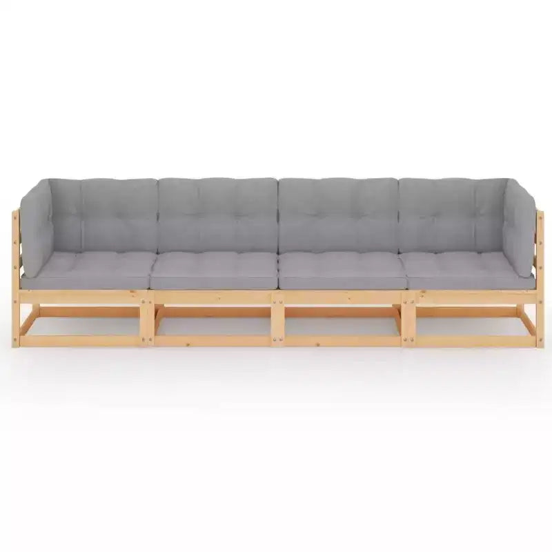 vidaXL Canapé de jardin modulable 4 places en pin massif et tissu