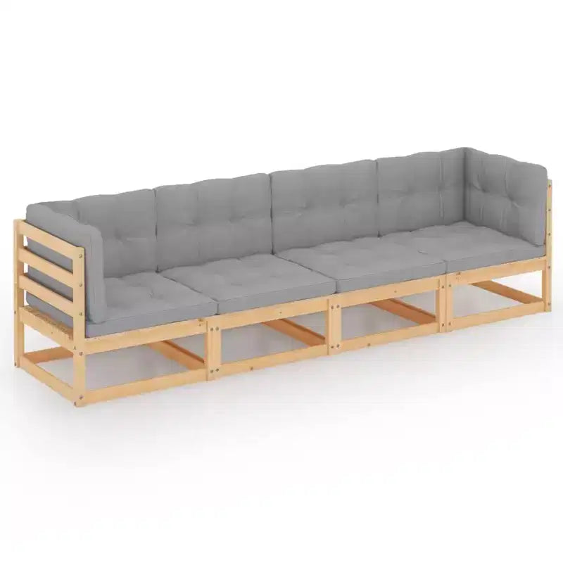 vidaXL Garden Sofa Solid Pinewood, Fabric 4-Seater Modular