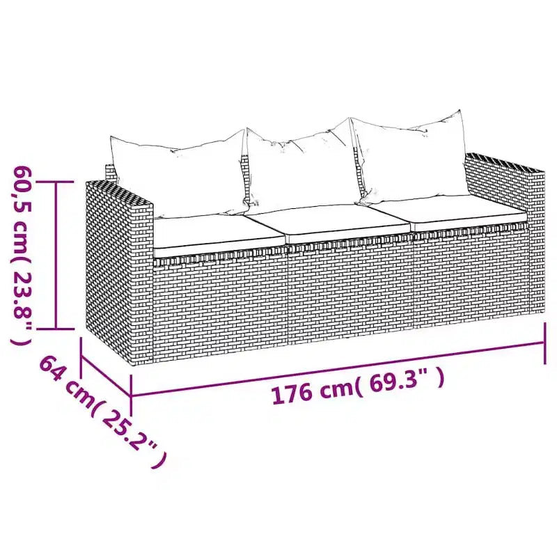 vidaXL Canapé de jardin moderne à 3 places en résine tressée