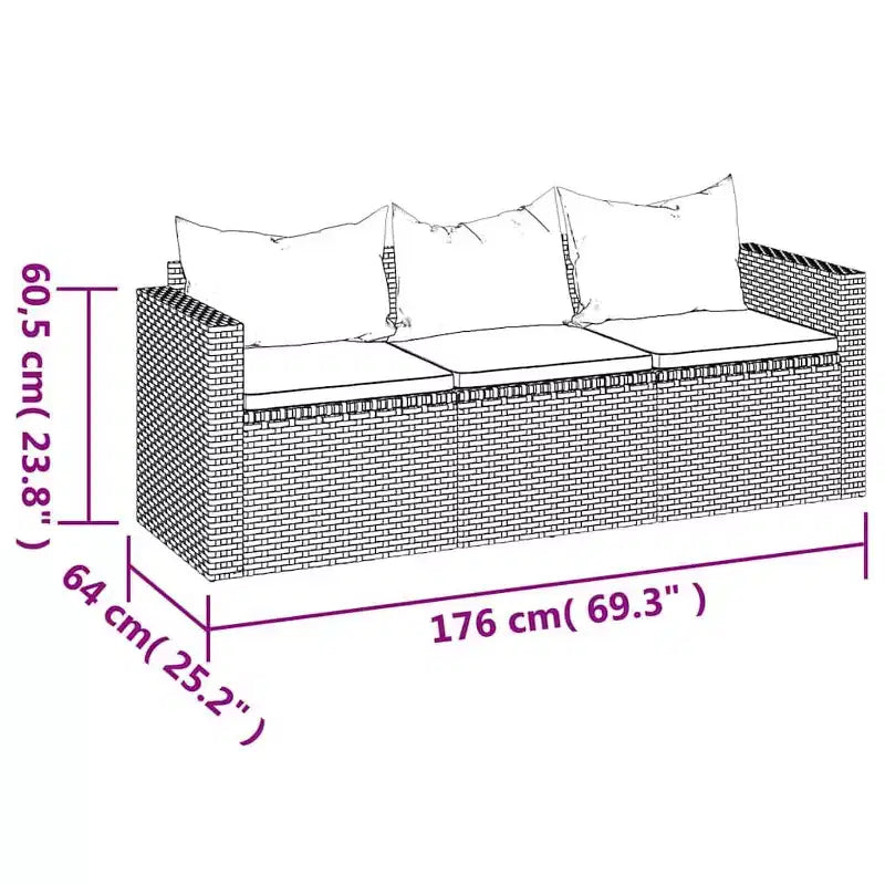 vidaXL Canapé de jardin moderne à 3 places en résine tressée