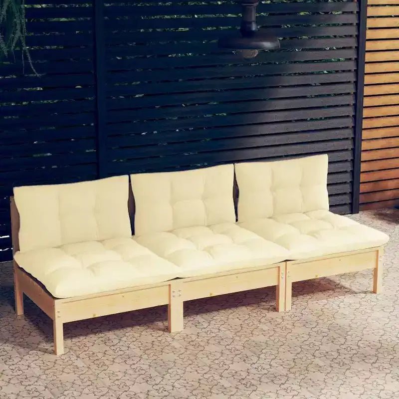 vidaXL Canapé de jardin 3 places en pin massif avec coussins Meubles plusieurs couleurs
