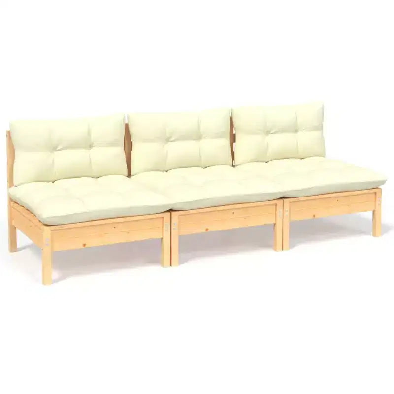 vidaXL Solid Pinewood 3-Seater Patio Sofa with Cushions Furniture Multi Colors