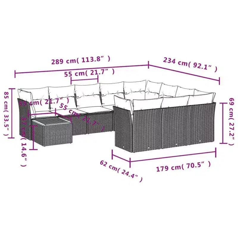 Ensemble de canapé de jardin modulable vidaXL avec rangement et coussins