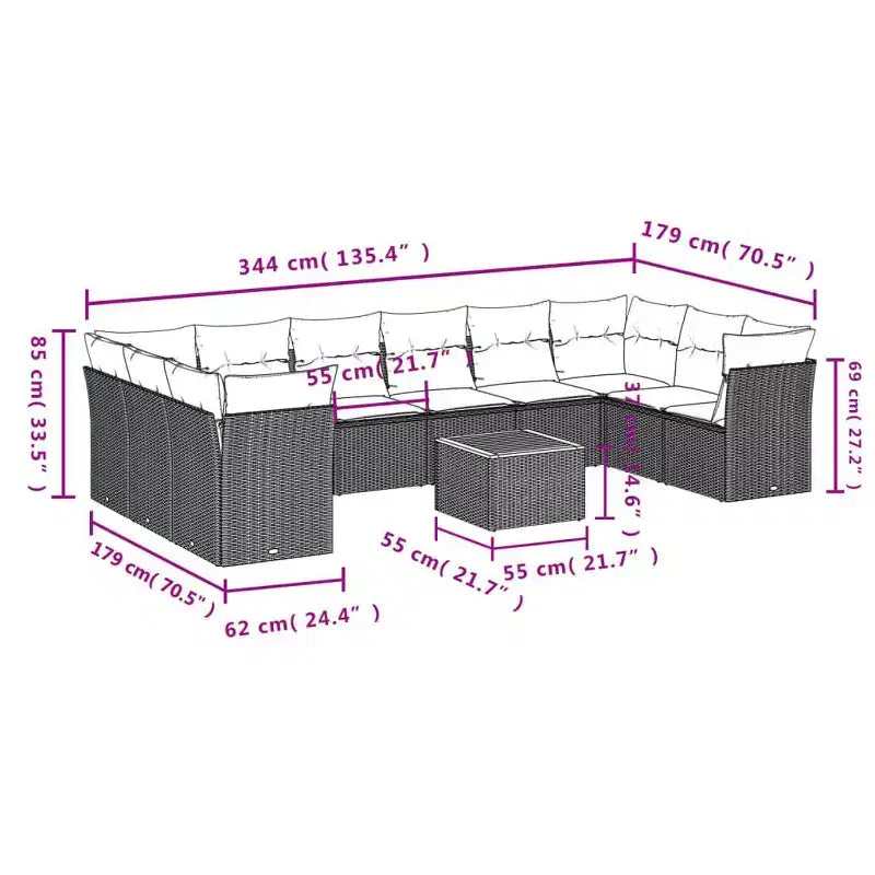 Ensemble de canapé de jardin modulable vidaXL avec rangement et coussins
