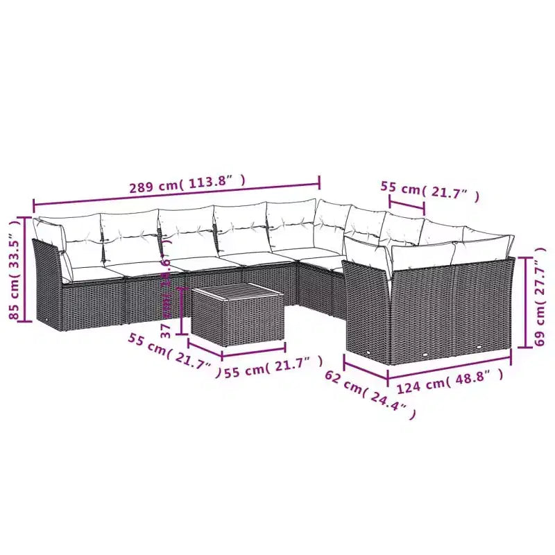 Ensemble de canapé de jardin modulable vidaXL avec rangement et coussins