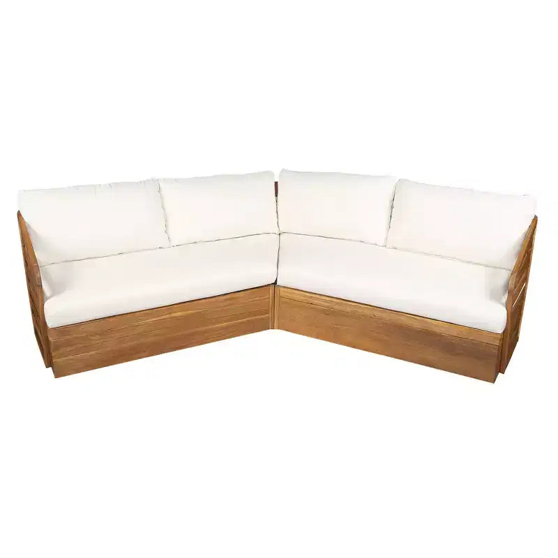 Ensemble de canapés de patio modulables Whisen Outdoor en bois d'acacia avec coussins d'assise et de dossier moelleux - Beige