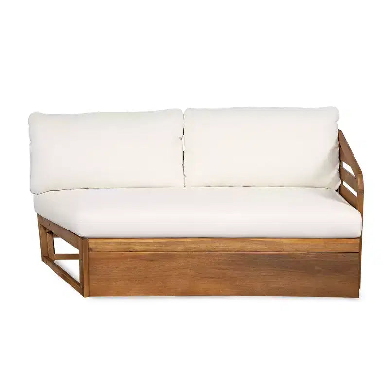 Ensemble de canapés de patio modulables Whisen Outdoor en bois d'acacia avec coussins d'assise et de dossier moelleux - Beige
