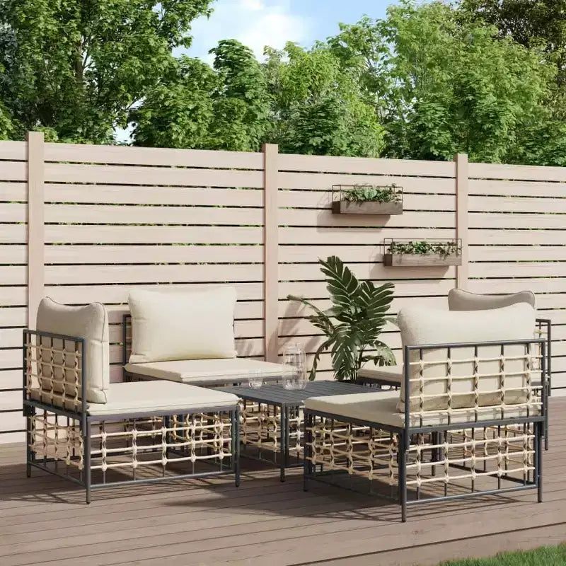 vidaXL Salon de jardin 5 pièces avec coussins en résine tressée