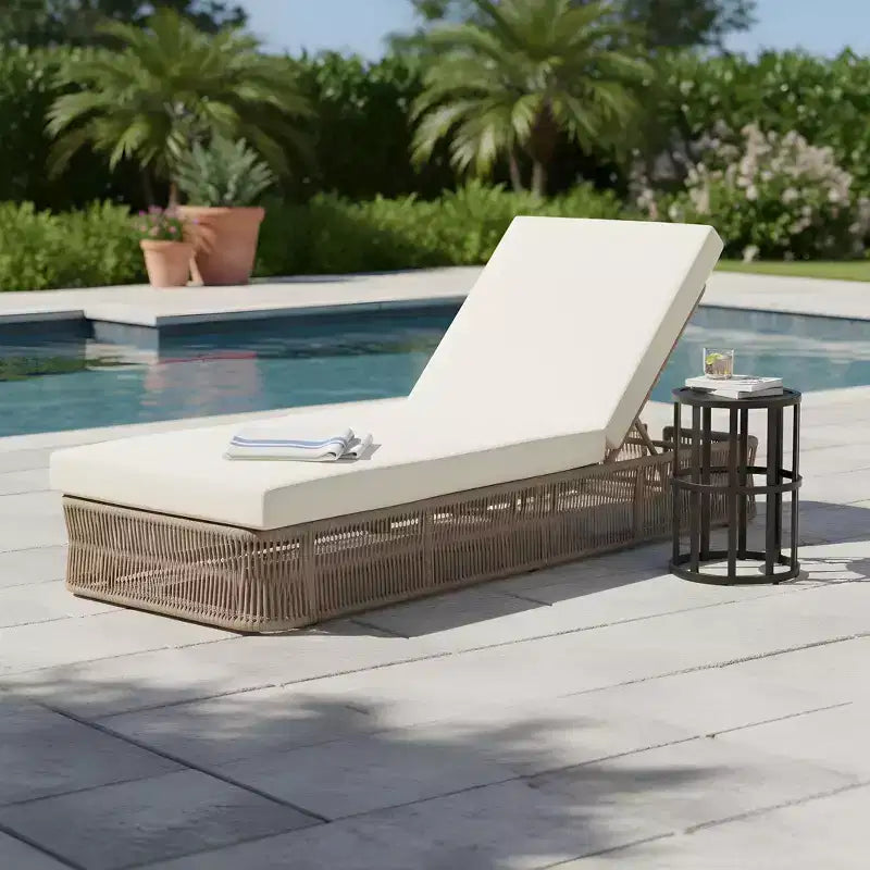 Christopher Knight Home Manon 2 Piece Outdoor Adjustable Rope Chaise Lounge with Ceramic Tile End Table