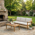 ModernLuxe Outdoor Acacia Wood Sectional Sofa, Light Teak Finish with Beige Cushion
