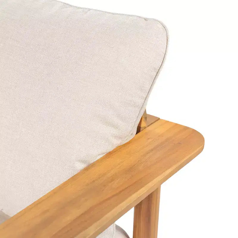 Canapé d'angle d'extérieur ModernLuxe en bois d'acacia, finition teck clair avec coussin beige