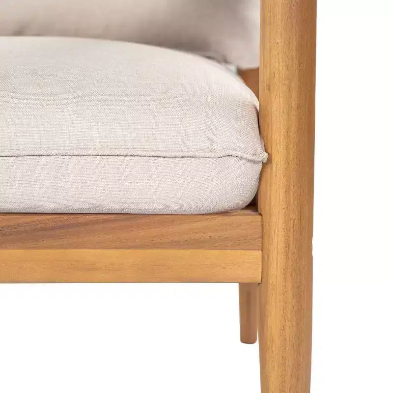 Canapé d'angle d'extérieur ModernLuxe en bois d'acacia, finition teck clair avec coussin beige