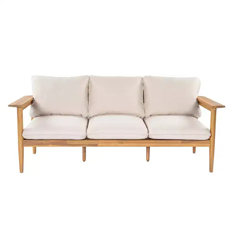 Canapé d'angle d'extérieur ModernLuxe en bois d'acacia, finition teck clair avec coussin beige