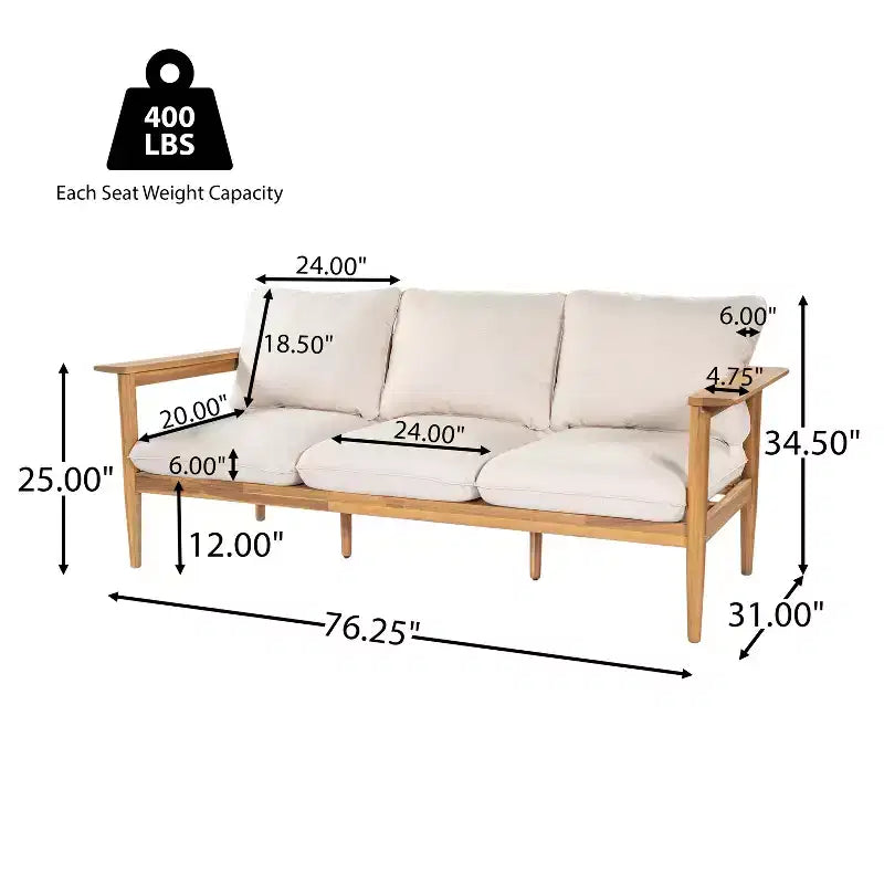 Canapé d'angle d'extérieur ModernLuxe en bois d'acacia, finition teck clair avec coussin beige