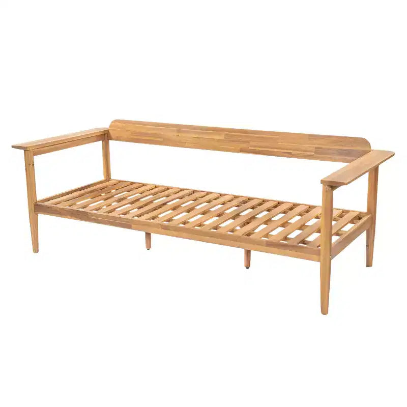Canapé d'angle d'extérieur ModernLuxe en bois d'acacia, finition teck clair avec coussin beige