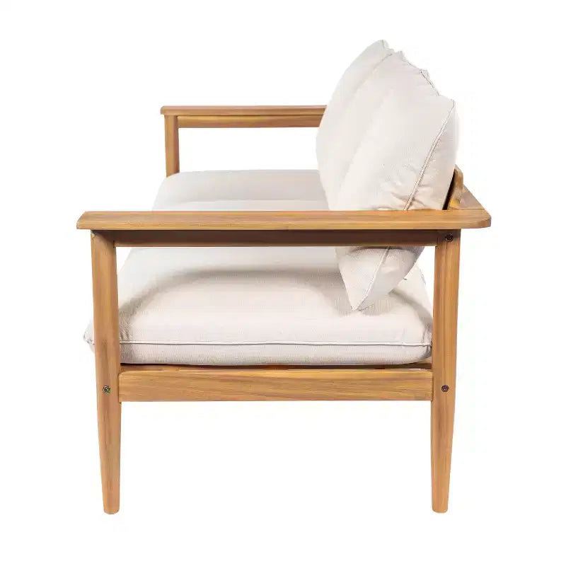 Canapé d'angle d'extérieur ModernLuxe en bois d'acacia, finition teck clair avec coussin beige