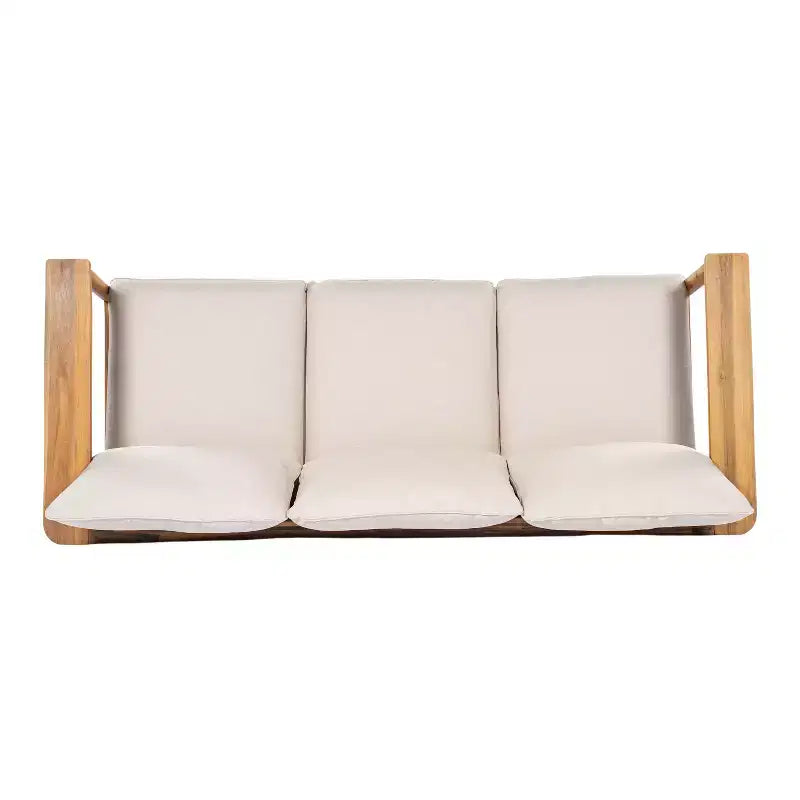 Canapé d'angle d'extérieur ModernLuxe en bois d'acacia, finition teck clair avec coussin beige