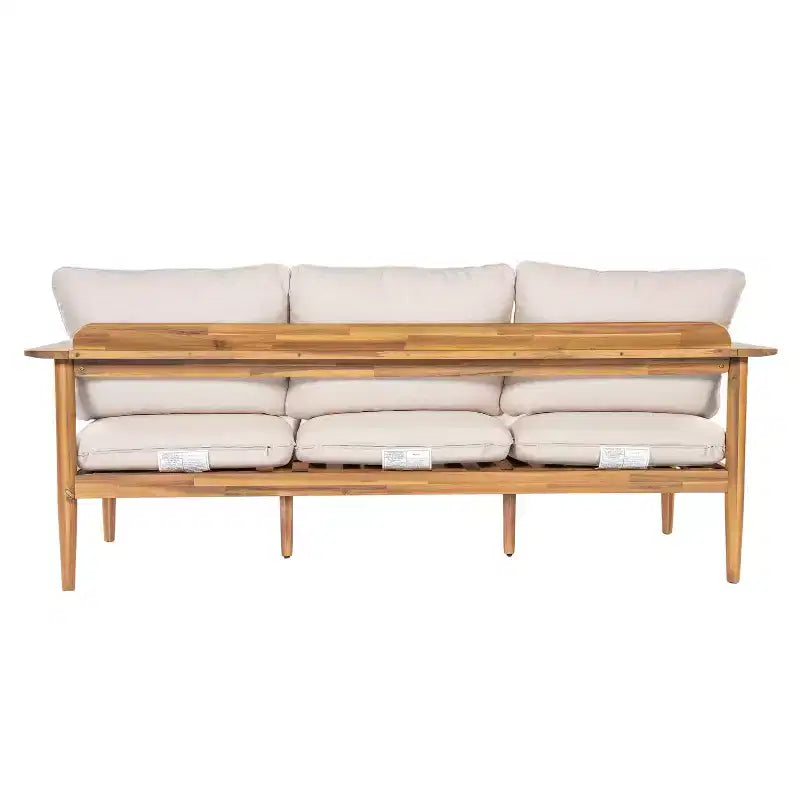 Canapé d'angle d'extérieur ModernLuxe en bois d'acacia, finition teck clair avec coussin beige