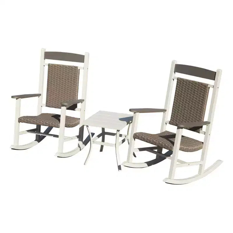 Clihome - Ensemble de 3 fauteuils à bascule d'extérieur (2 chaises et 1 table)