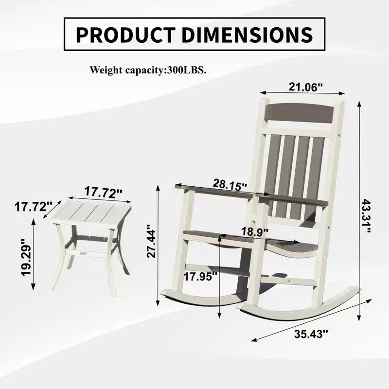 Clihome - Ensemble de 3 fauteuils à bascule d'extérieur (2 chaises et 1 table)