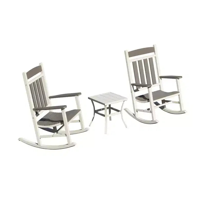 Clihome - Ensemble de 3 fauteuils à bascule d'extérieur (2 chaises et 1 table)