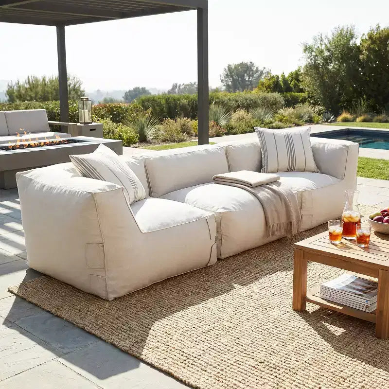 Christopher Knight Home Henriette 114.6'' Modern Patio Olefin Bean Bag 3-Seater Sectional Sofa