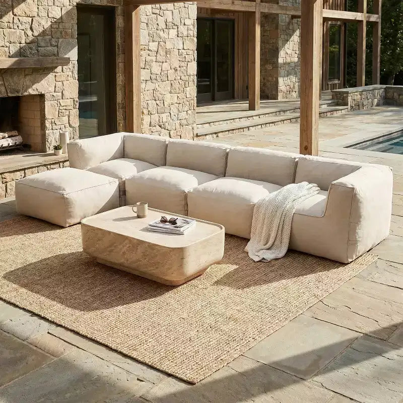Christopher Knight Home Karine Canapé d'angle moderne 5 places en oléfine avec pouf, 388,1 cm