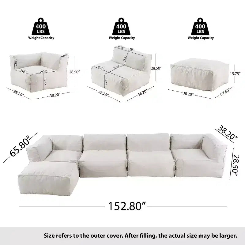 Christopher Knight Home Karine Canapé d'angle moderne 5 places en oléfine avec pouf, 388,1 cm