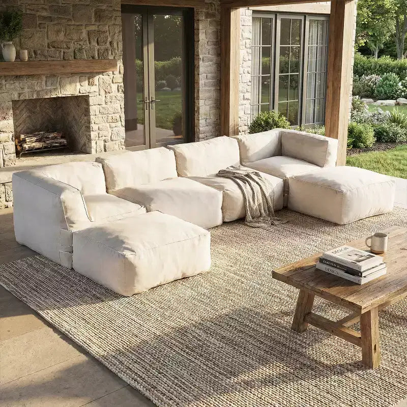 Christopher Knight Home Karine Canapé d'angle moderne en oléfine en forme de U de 388 cm avec poufs, 6 places