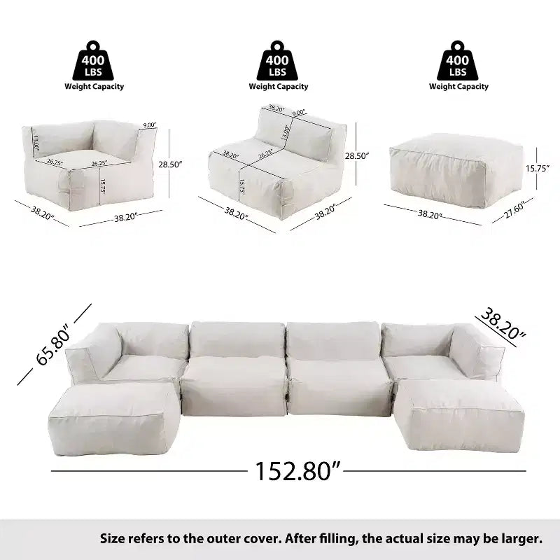 Christopher Knight Home Karine Canapé d'angle moderne en oléfine en forme de U de 388 cm avec poufs, 6 places