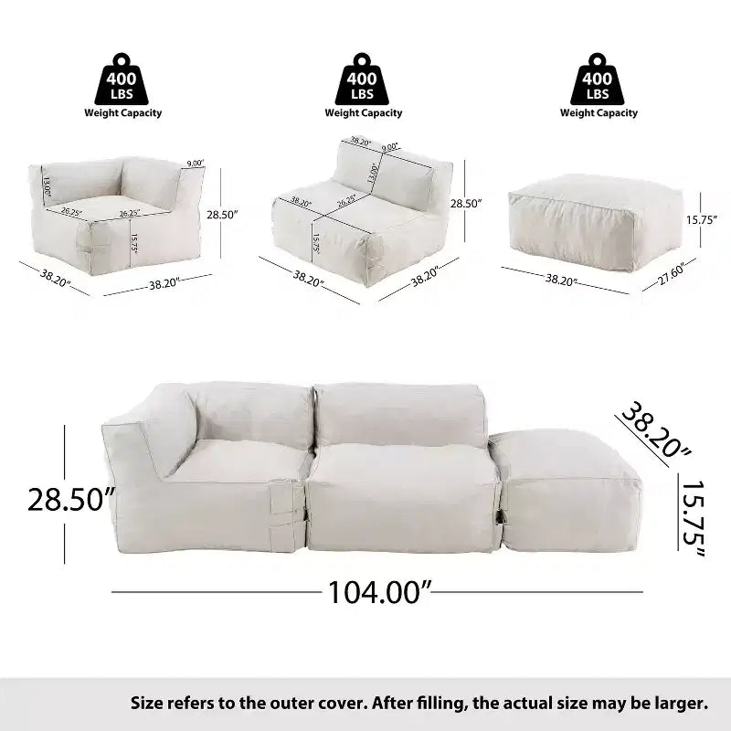Christopher Knight Home Lisette, Canapé modulaire sectionnel 3 places moderne en oléfine de 264 cm pour terrasse, style pouf