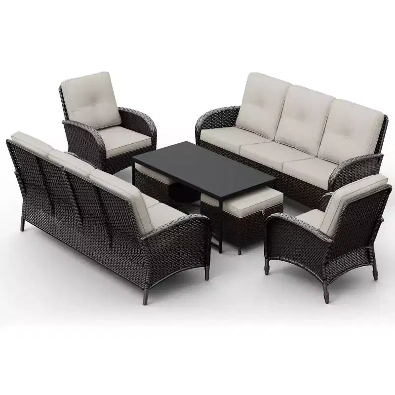 UPTIOT Ensemble modulaire d'extérieur avec 2 canapés, fauteuils, poufs et table basse résistante aux intempéries